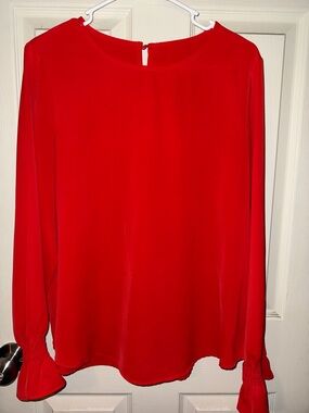 Red Long-Sleeve Women's Blouse - Classic Crew Neck